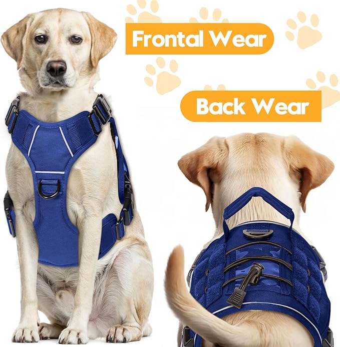Heavy-Duty Tactical Dog Harness for Large Dogs, No Pull Adjustable Reflective Pet Vest with Molle System, K9 Military-Grade Control for Service Training, Outdoor & 10+ Breeds, Dazzling Blue, Small