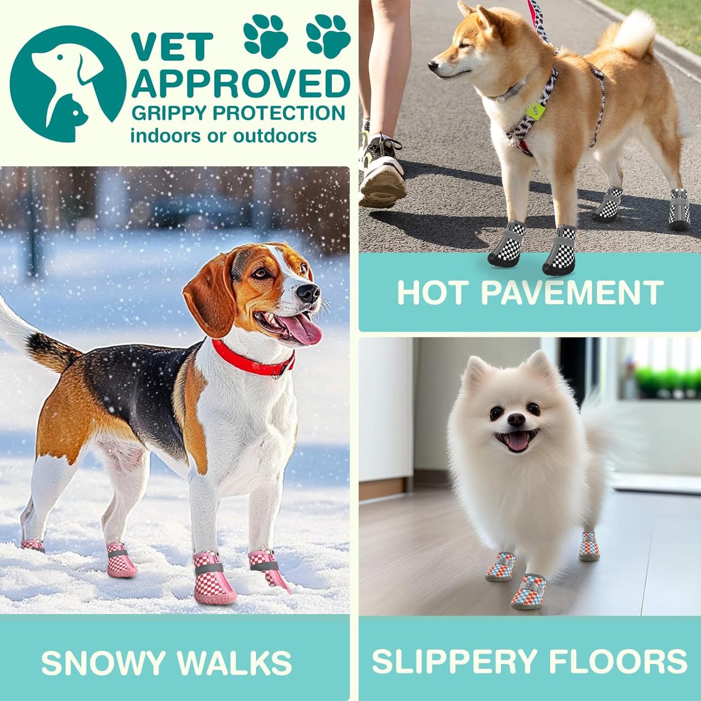Small Dog Shoes, Breathable Puppy Boots & Paw Protectors for Winter Snow, Summer Hot Pavement, Dog Booties with Anti-Slip Rubber Soles for Hardwood Floors Green Size 4