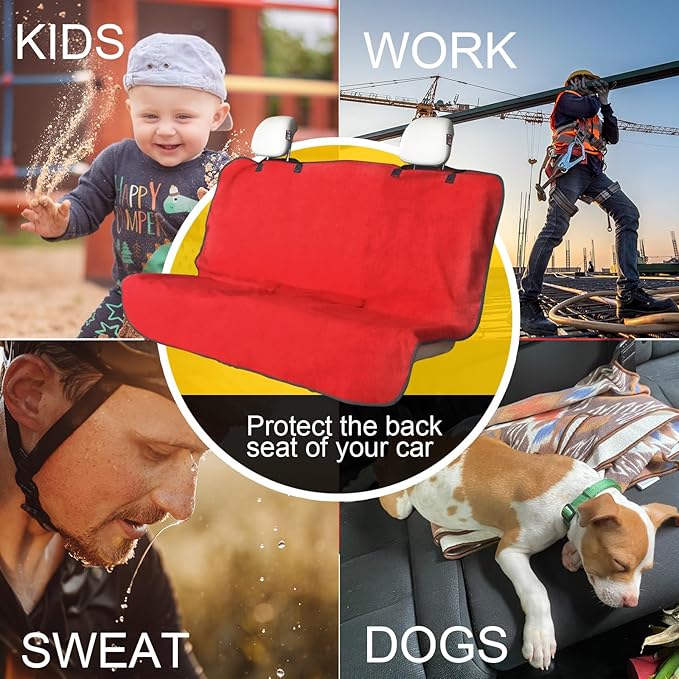 Back Seat Cover for Car Trucks Van SUV,Waterproof Rear Bench Towel Seat Covers for Dogs and Kids,Automotive Backseat Protector (Red)