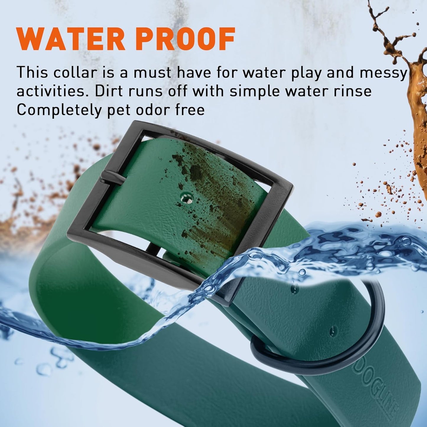 Dogline Biothane Waterproof Dog Collar Strong Coated Nylon Webbing with Black Hardware Odor- Proof for Easy Care Easy to Clean High Performance Fits Small Medium or Large Dogs, Hunter Green