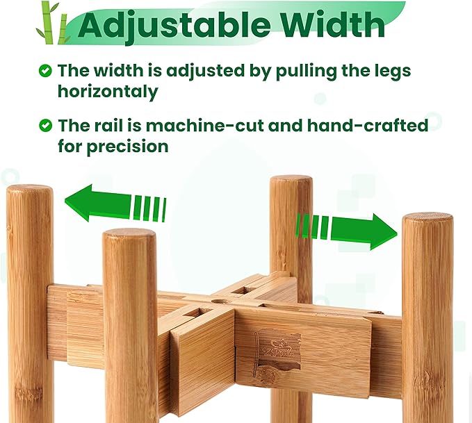 Dog Bowl Stand for Medium Breeds - Raises Bowls to 9-inch High, Ants/Bugs-Off - Adjustable, Fits Various Sizes of Dog Food/Water Bowls and Slow Feeders - Bamboo