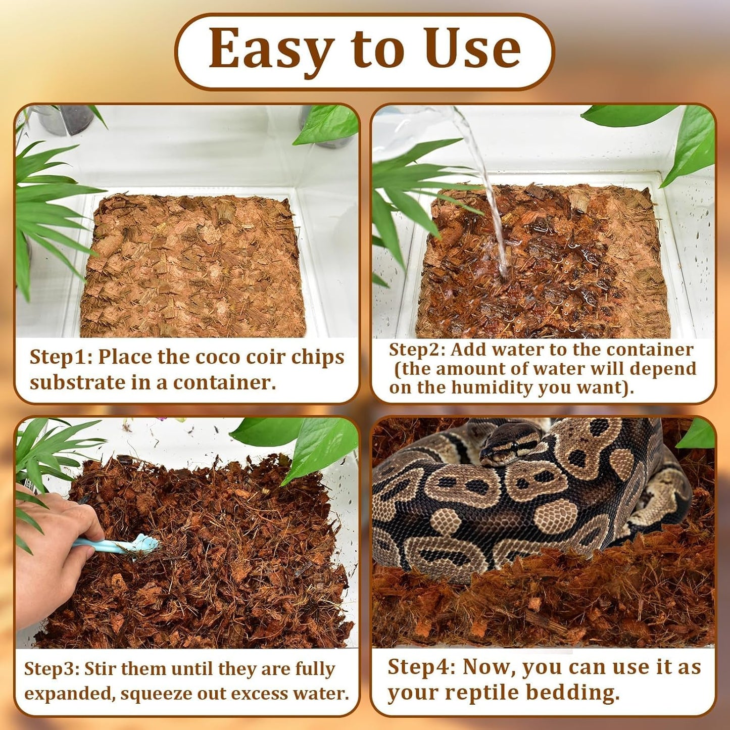 Halatool 10LB Coconut Chips Substrate for Reptiles 72QT Natural Coco Husk Snake Bedding for Ball Python Coco Coir Chip Terrarium Substrate for Tortoise Frog Gecko Hermit Crab Hamster