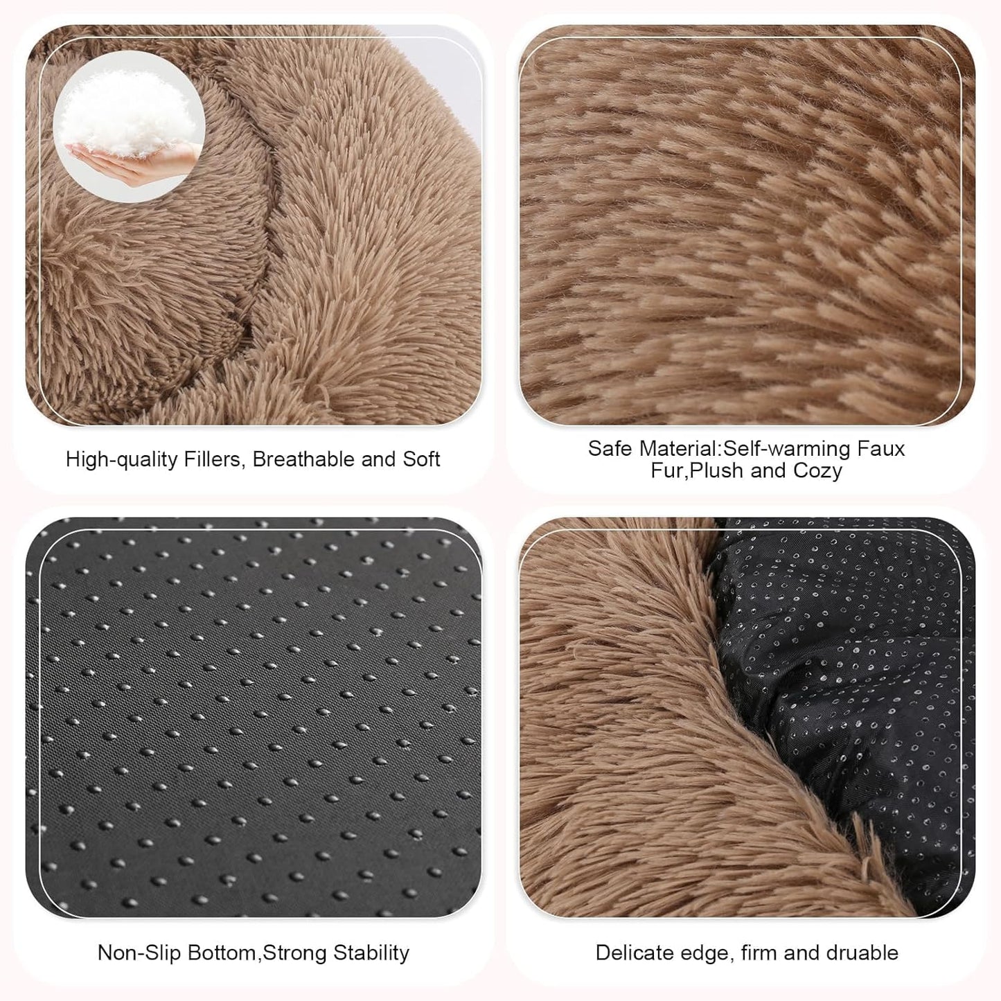 Dog Bed, Cat Calming Bed, Faux Fur Pillow Pet Donut Cuddler Round Plush Bed for Large Medium Small Dogs and Cats (44"x44"(Pack of 1), Camel)