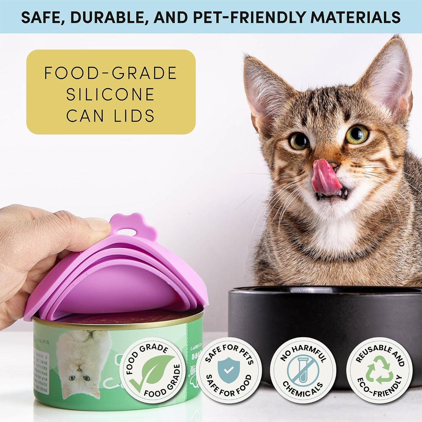 4 Pack Universal Pet Food Can Covers Lids - One fit 3 Standard Size Cans for Cats and Dogs Food Cans - Easy to Clean - Safe Silicone - Blush Breeze