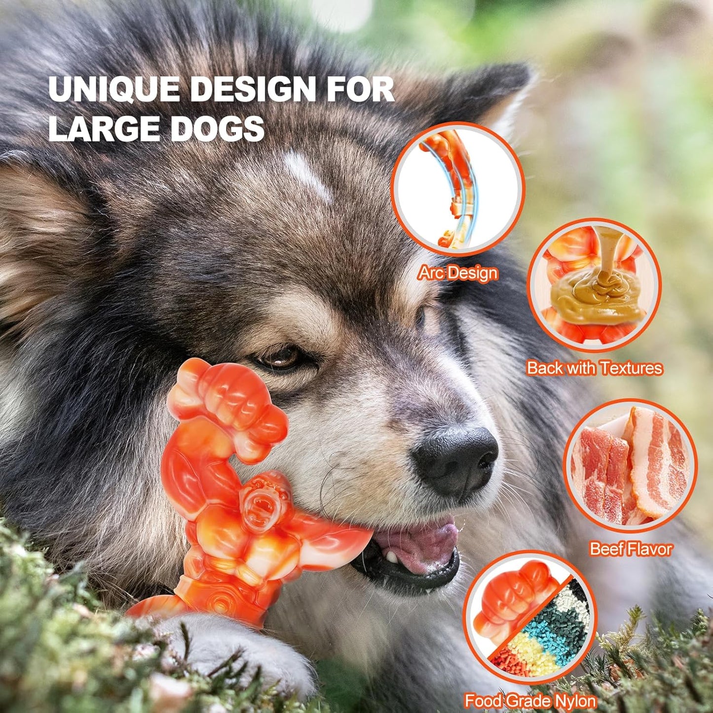 WinTour Indestructible Dog Toys for Large Dogs Aggressive Chewers, Tough Dog Toys for Aggressive Chewers Large Breed, Durable, Heavy Duty Chew Bone, Bacon Flavor