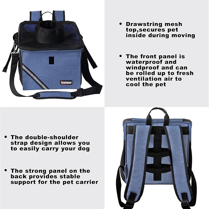 Pet Carrier Bicycle Basket Bag Pet Carrier/Booster Backpack for Dogs and Cats with Big Side Pockets,Comfy & Padded Shoulder Strap,Travel with Your Pet Safety（Classic Blue）