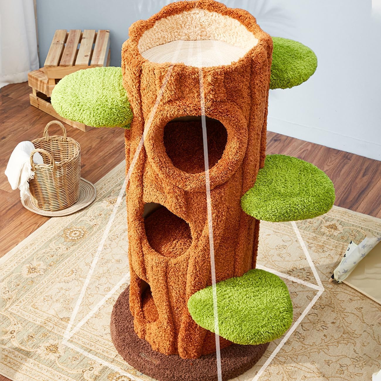 47.2'' Natural Wooden Cat Tree, Modern Cat Condo for Indoor Kitten, Multi-Level Cat Tower with Cat Perch and Scratching Pad for Multi-Cat Families