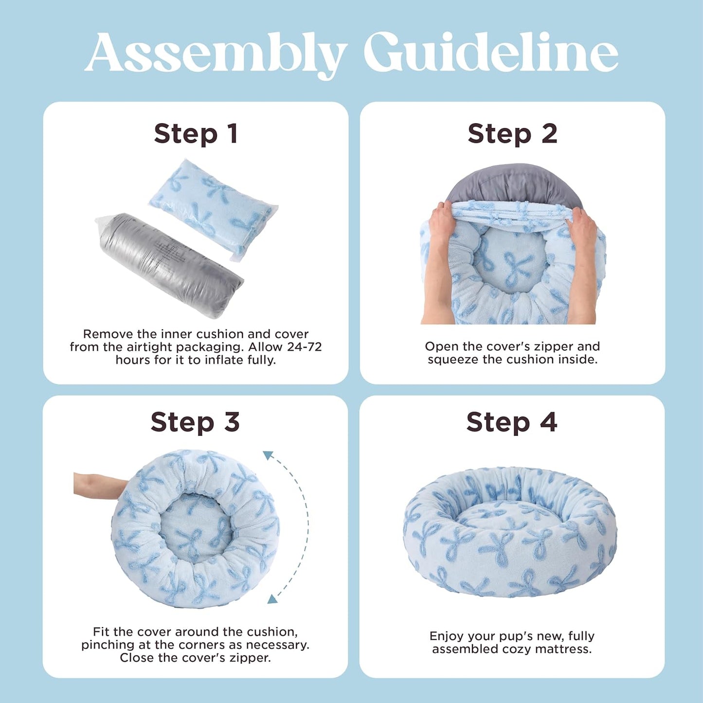 LE SURE Donut Cat Beds for Indoor Cats - Round Small Dog Bed Calming Pet Beds, Cute Modern Beds with Jacquard Shaggy Plush & Anti Slip Bottom, 20 Inch, Ice Melt