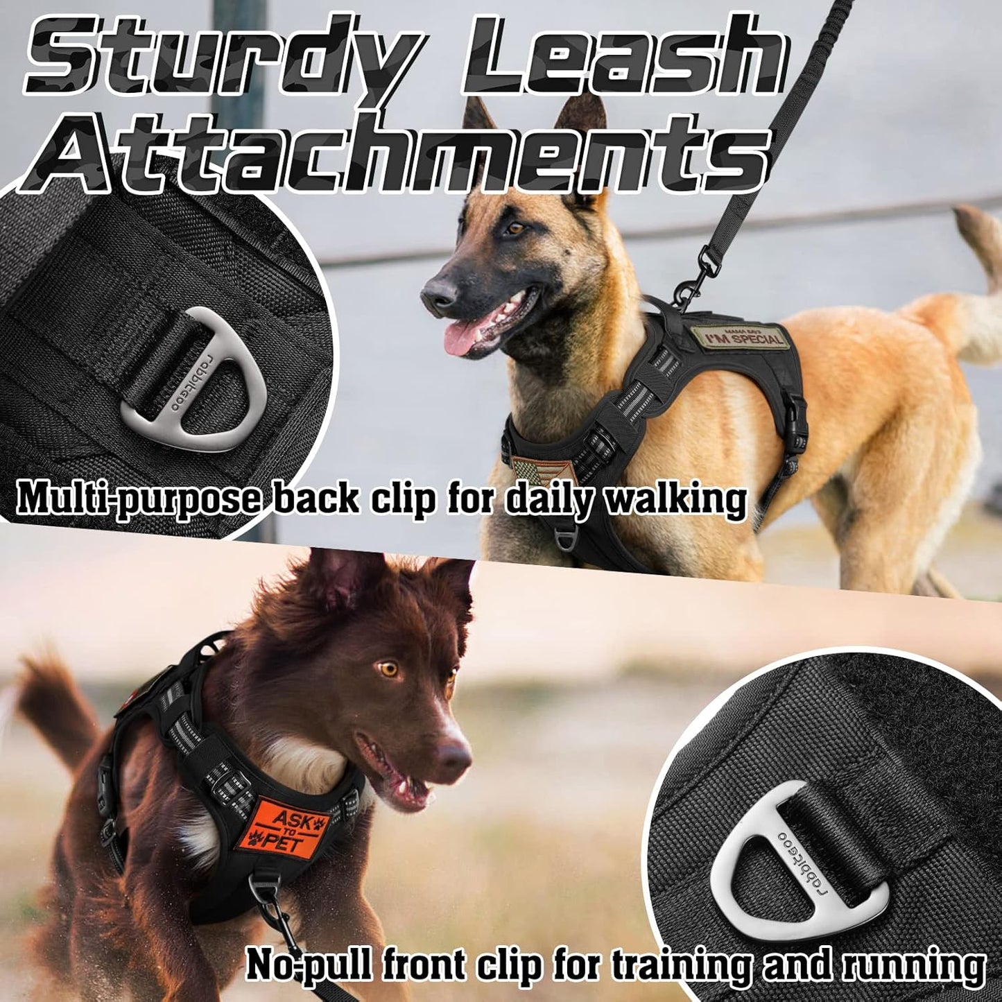 rabbitgoo Tactical Dog Harness for Large Dogs, No Pull Military Service Vest with Handle & Molle, Easy Control for Training Walking, Adjustable Reflective Straps, Black, XL