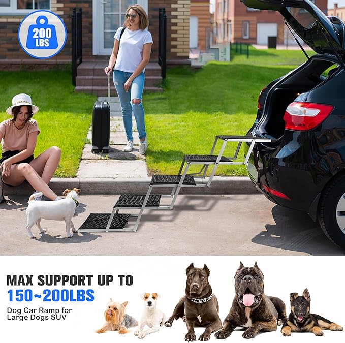 Niubya Portable Folding Dog Stairs for Cars, SUVs, Trucks - Lightweight Pet Ramp for Large Dogs with Non-Slip Surface - Reinforced Steps Support Up to 200 lb, 5 Steps