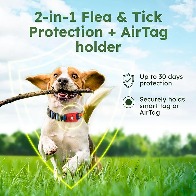 BugMD Paw Guardian Flea and Tick Prevention Pendant for Dogs & Cats with AirTag Holder | Plant-Powered Flea & Tick Control for Dog Collars & Cat Harnesses | Cat and Dog Tag with Air Tag Holder - Red