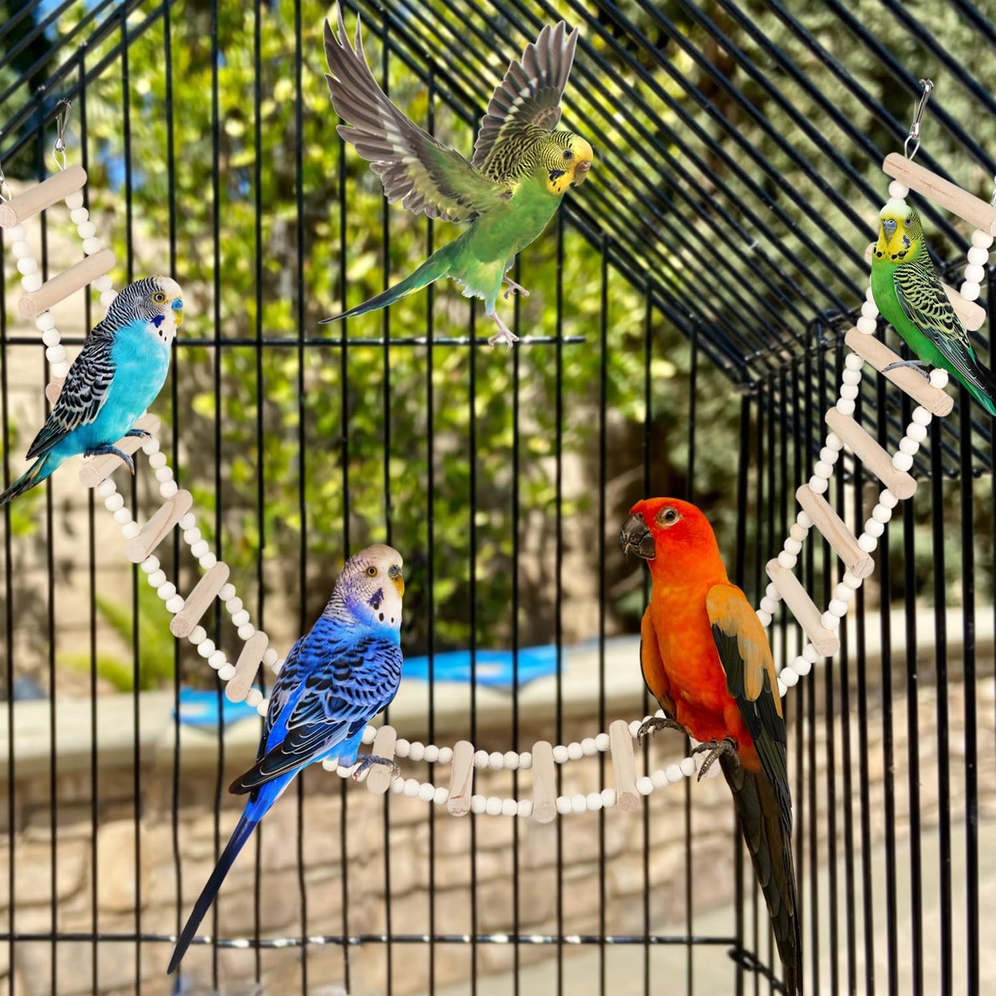 SIMENA Wooden Climbing Ladder for Birds & Hamsters, Interactive Swing & Ladder Toys for Small Pets – Ideal for Hamsters, Birds, Parrots, Squirrels, and Sugar Gliders (16 ladders, 36")