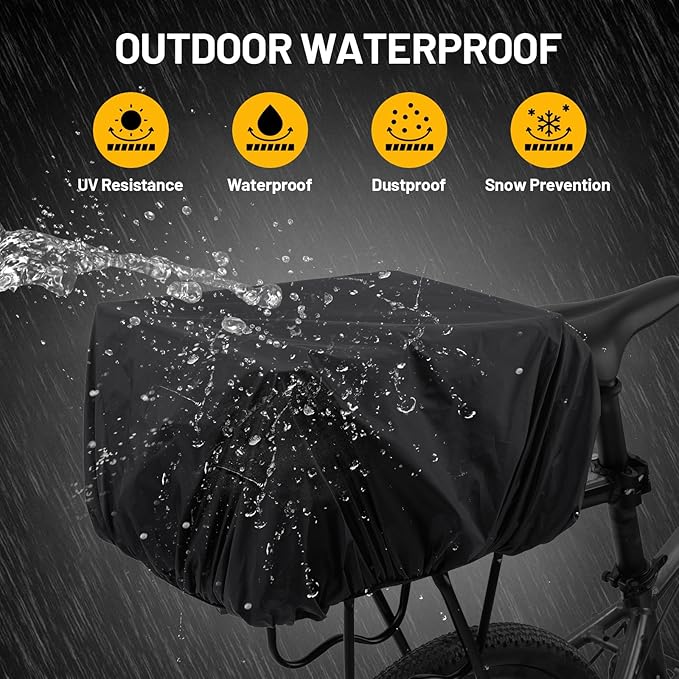 Heavy Duty Rear Bike Basket for Adults, Bicycle Cargo Basket with Removable Liner, Waterproof Cover & Cargo Net, Universal Fit for E-Bike, Mountain Bike, Dog Carrier