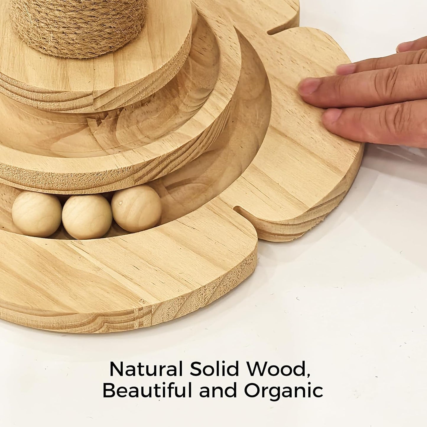 Cat Scratching Post, Cat Scratcher Toy for Indoor Cats, 17.3" Tall Scratch Post with 2-Layer Ball Tracks, Interactive Feather Toy and Sisal Hanging Ball, Banana Tree Cat Tower for Kittens