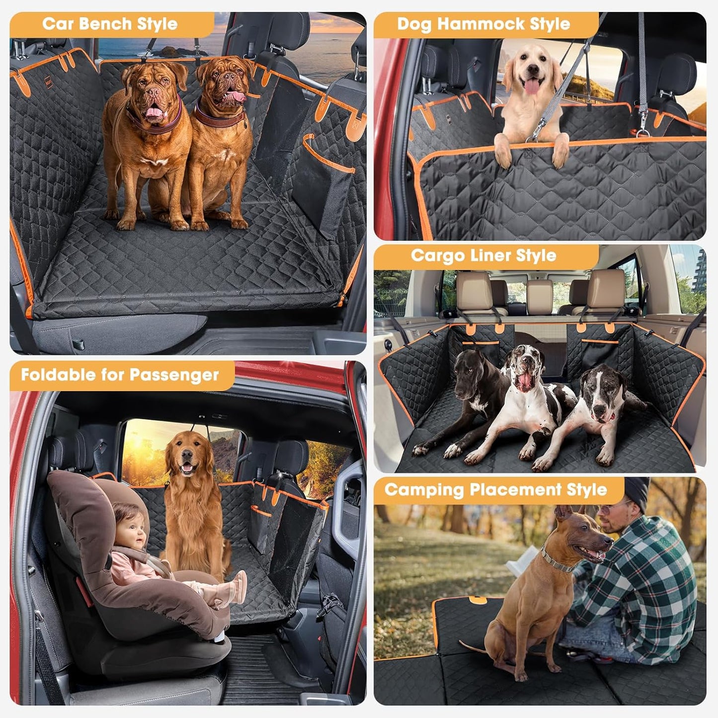 MIXJOY XL Dog Back Seat Extender for Truck, Hard Bottom Dog Car Seat Cover for Back Seat, Waterproof Dogs Backseat Cover for Crew Cab Truck and Large SUV, Waterproof Backseat Dog Hammock for Truck
