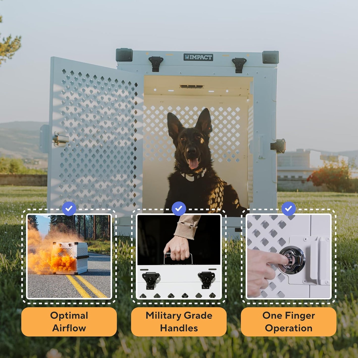 Impact Collapsible Dog Crate - Foldable Hard Crate for Medium Dogs - Heavy Duty Travel Kennel with Powder-Coated Aluminum - Quick Setup for Indoor & Outdoor (Black, 30" (30.5" L x 20.5" W x 26" H))