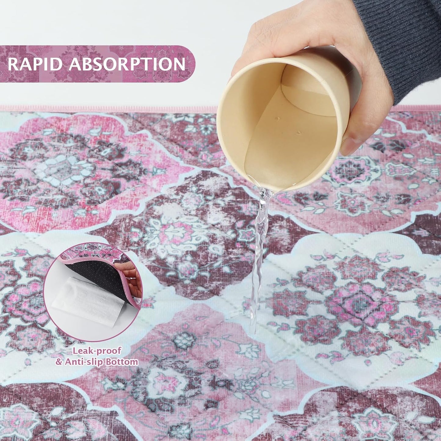 IEUUMLER Washable Pee Pads for Dogs, 1 Pack Reusable Pee Pads for Dogs Non-Slip Grip, Super Absorbent Waterproof Puppy Pads for Potty Training, Playpen, Crate, Whelping Box EU011 Pink, 71x71