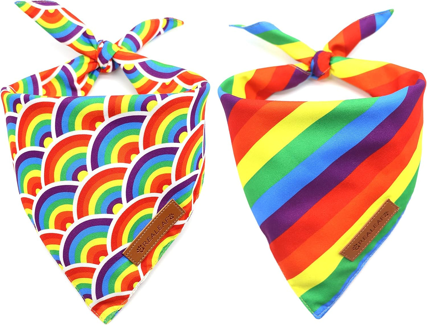 Realeaf Pride Dog Bandanas 2 Pack, LGBT LGBT+ Rainbow Scarves Bibs for Dogs, Premium Durable Fabric, Triangle Reversible Bandana for Small Medium Large and Extra Large Dogs Pets (Pride Day, X-Large)