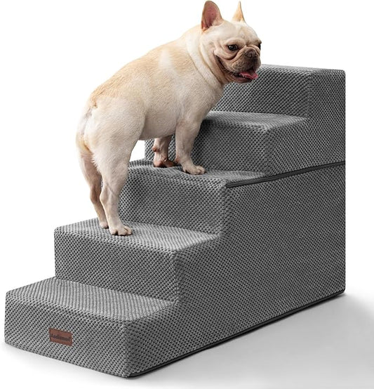 Dog Stairs for High Bed 22.6" H,5-Step Dog Steps for Small Dogs and Cats,Indoor Non-Slip Balanced Pet Stairs are Suitable for Puppy,Older Cat,Grey