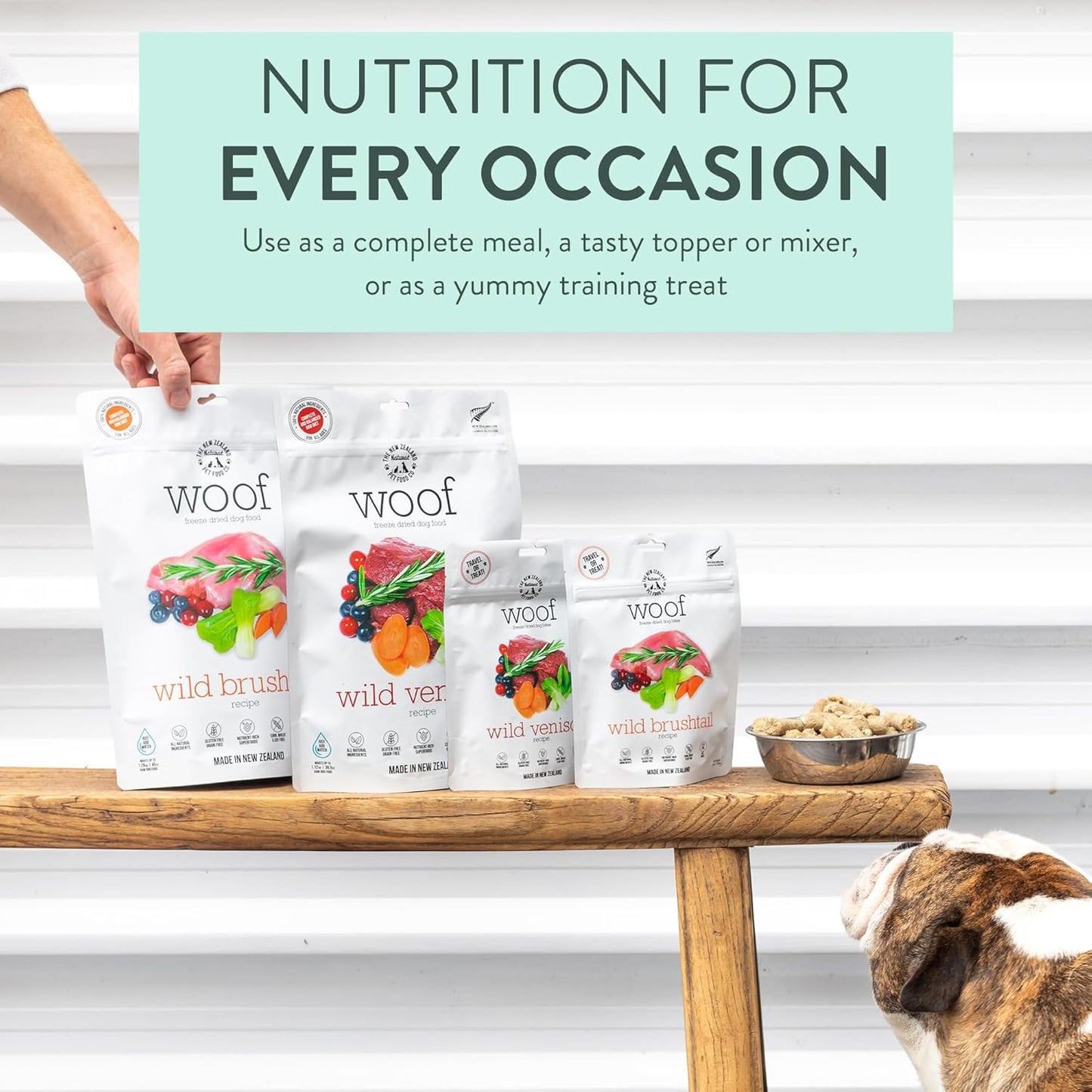 Woof Freeze Dried Dog Food - Wild Venison, High Protein, Dog Food Topper & Dog Treats, All Life Stages, 1.76 oz