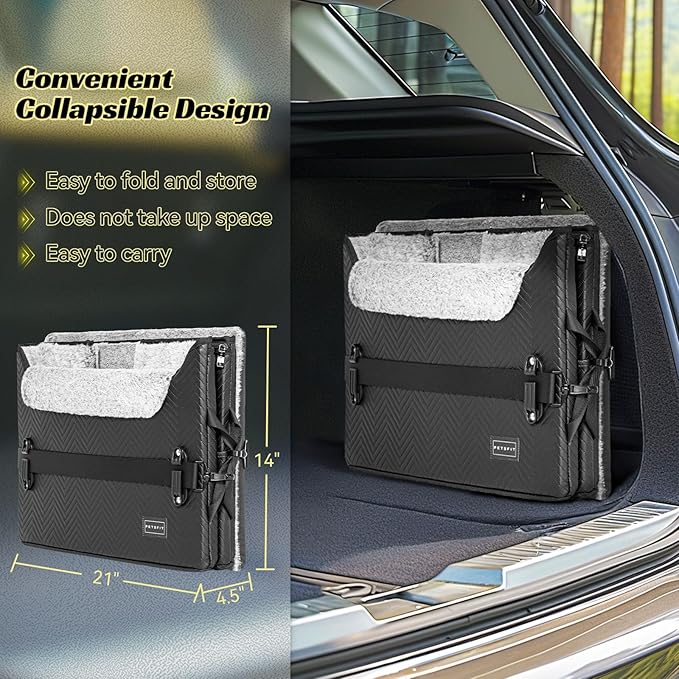 PETSFIT Dog Car Seat Medium Sized Dog, Waterproof PU Leather Dog Seat for Car with Patented Safe Buckles, 2 Clip-On Safety Leashes, Suitable for 2 Small Dogs (Medium, Black)