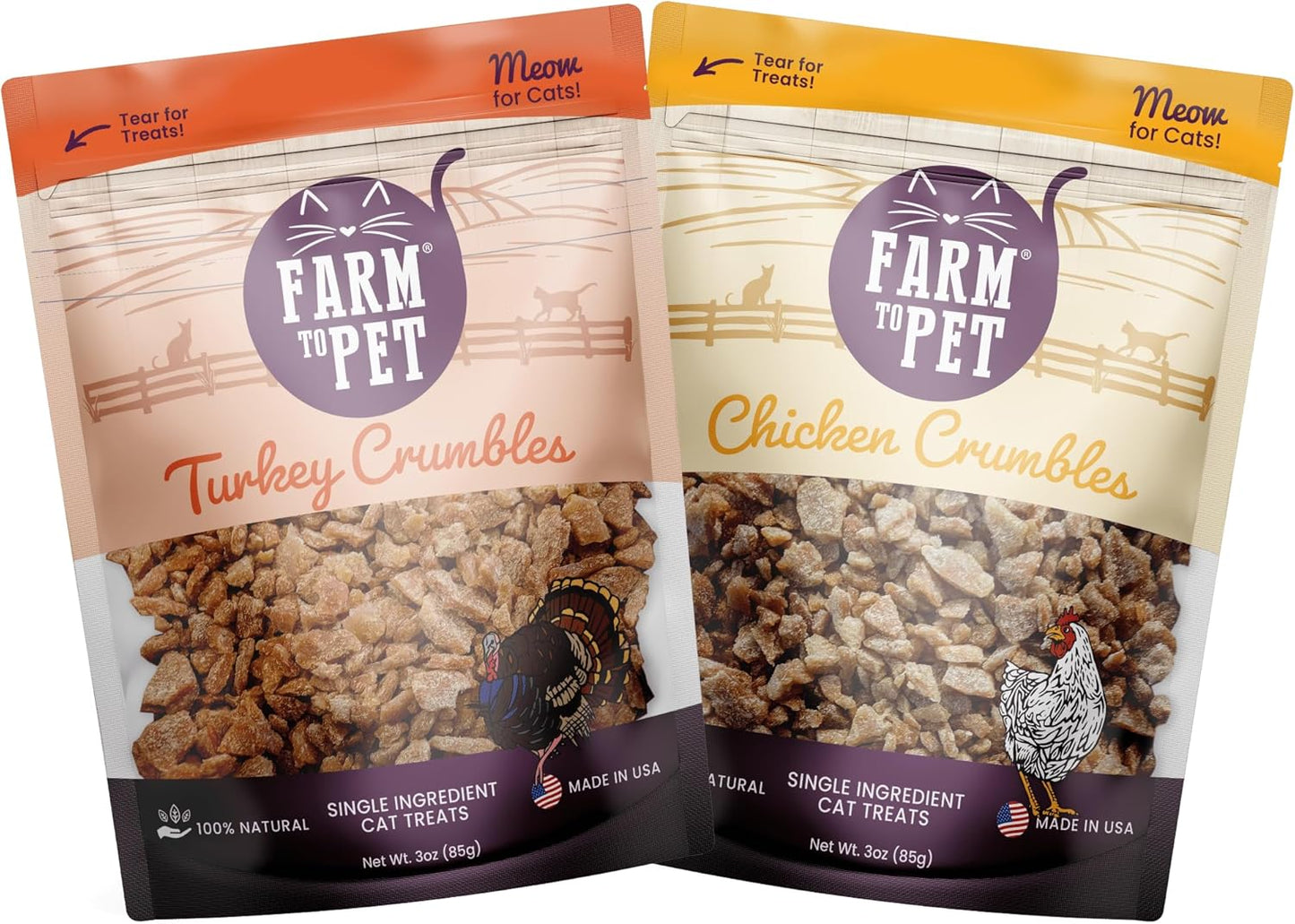 Farm To Pet Cat Treat Crumbles | Single Ingredient Chicken and Turkey, Chicken Snacks - Healthy Treats for Indoor Cats| Kitten Treats - Cat Products (Mix with Wet/Dry Food)