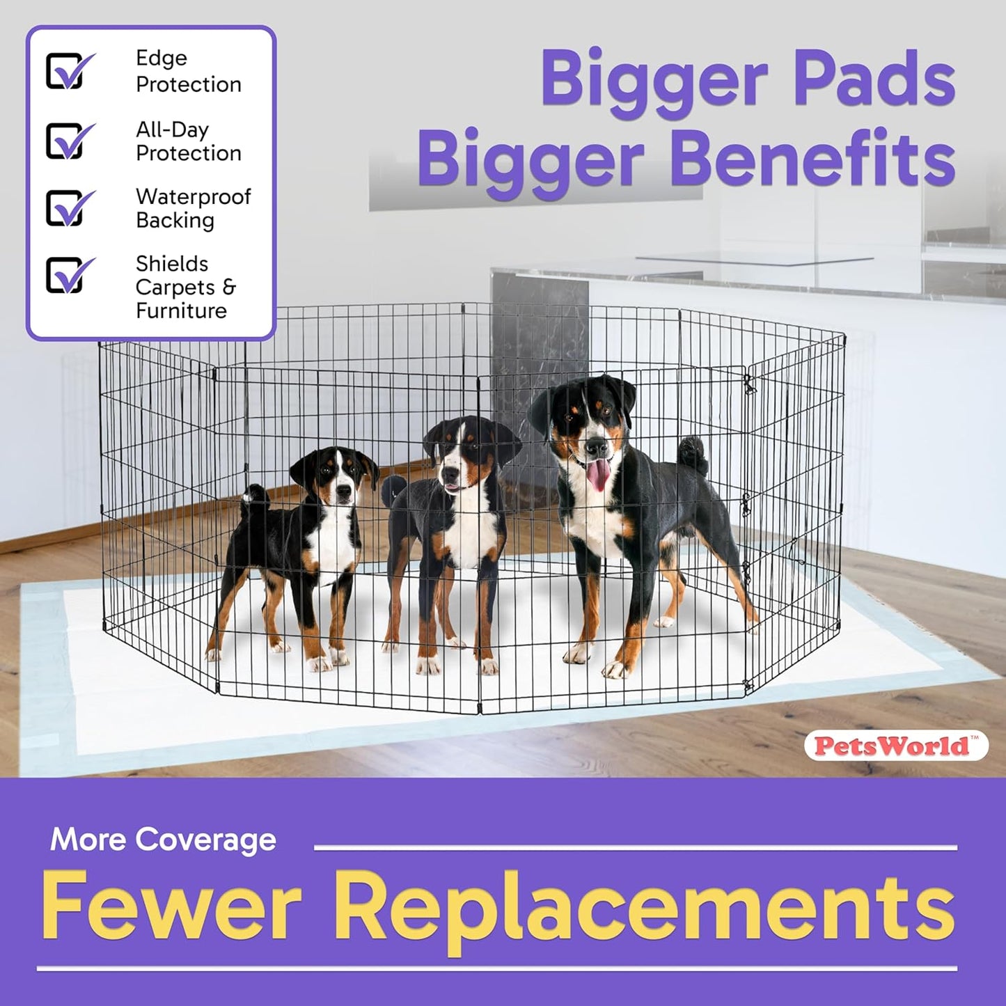 PETSWORLD Mega-Sized Dog Pee Pads (40" x 99") – 4XL Gigantic Pet Piddle Pads for Puppy Training, Incontinence – with Adhesive Sticky Tape – Leak Proof, 5-Layer Protection (20 Count)