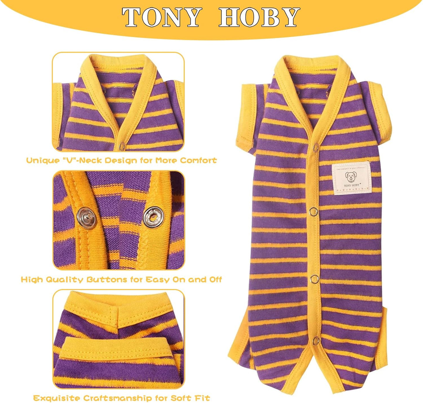 TONY HOBY Dog Pajamas, Male Dogs Warm Pajama with Thermal, Dog Jumpsuit Pajamas for Small Medium Dogs (Purple&Yellow, Boy, XXL)