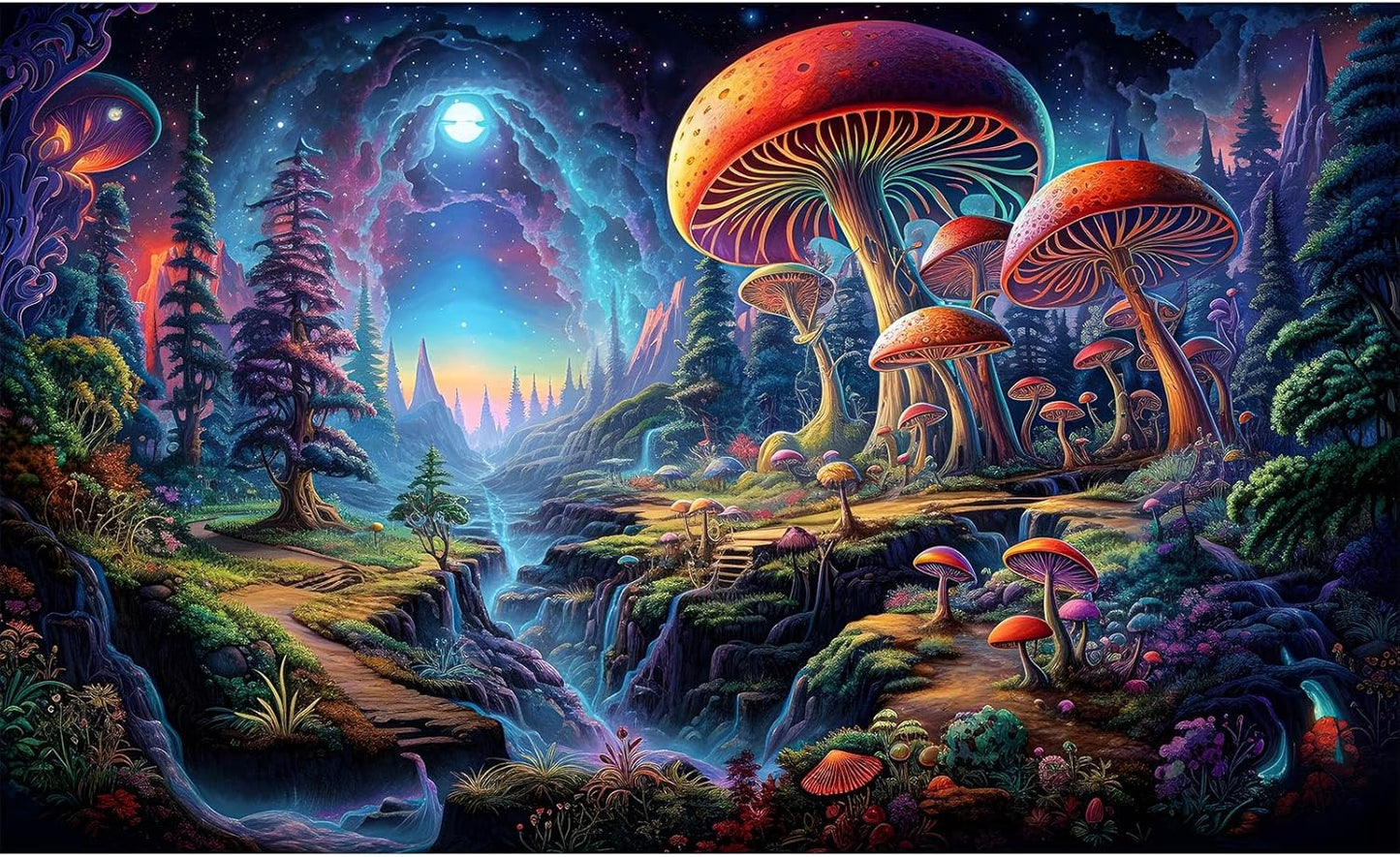 Forest Aquarium Background Fantastic Cartoon Forest Landscape with Mushrooms and Flowers Terrarium Background Fantasy Pine Tree Mysterious Mushroom Theme Fish Tank Backdrop Poster Decor 30x18in