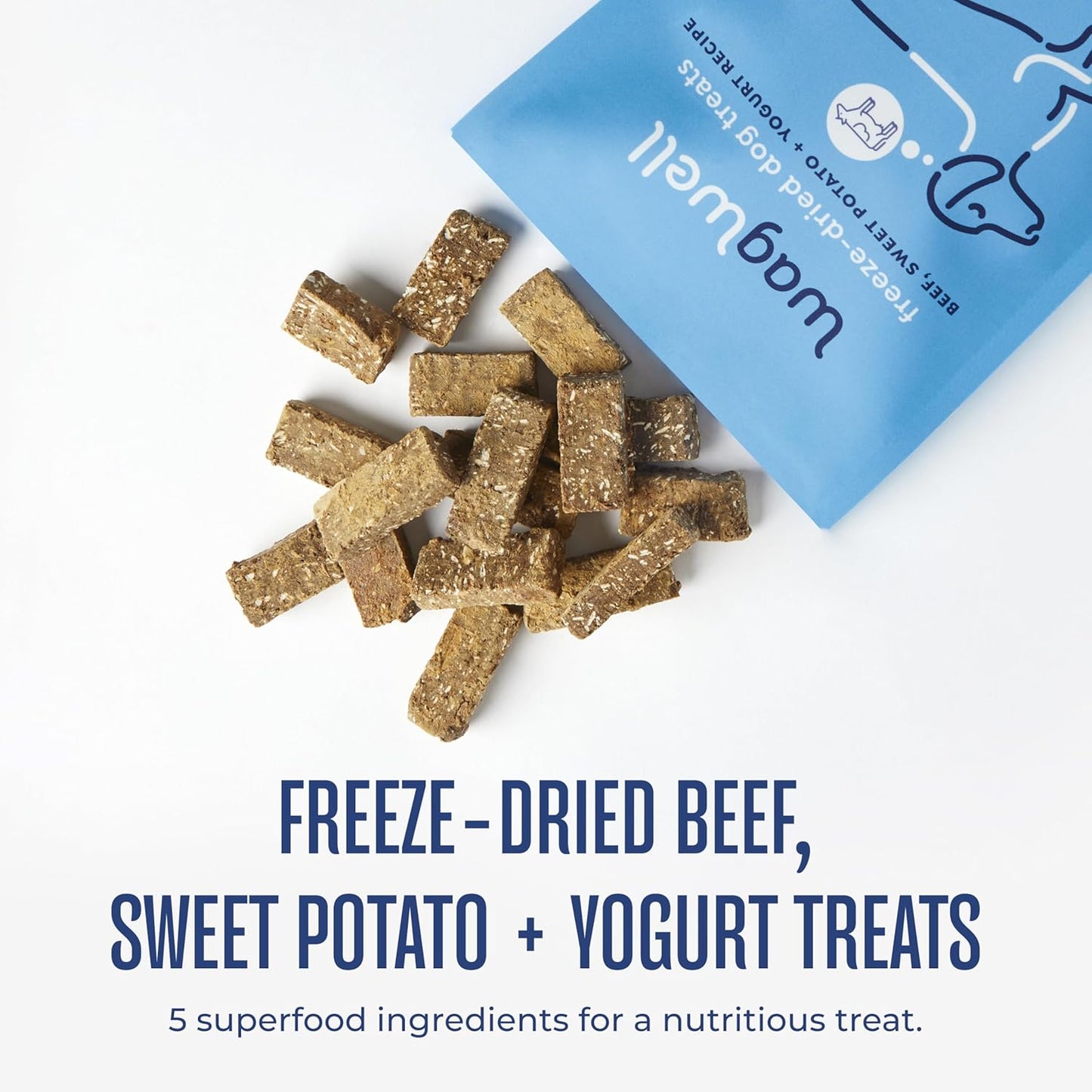 WagWell Freeze-Dried Treats - Beef, Sweet Potato, + Yogurt Recipe - Fully Cooked, High Protein Made in The USA - Minimally Processed & Vet Approved - Pack of 2