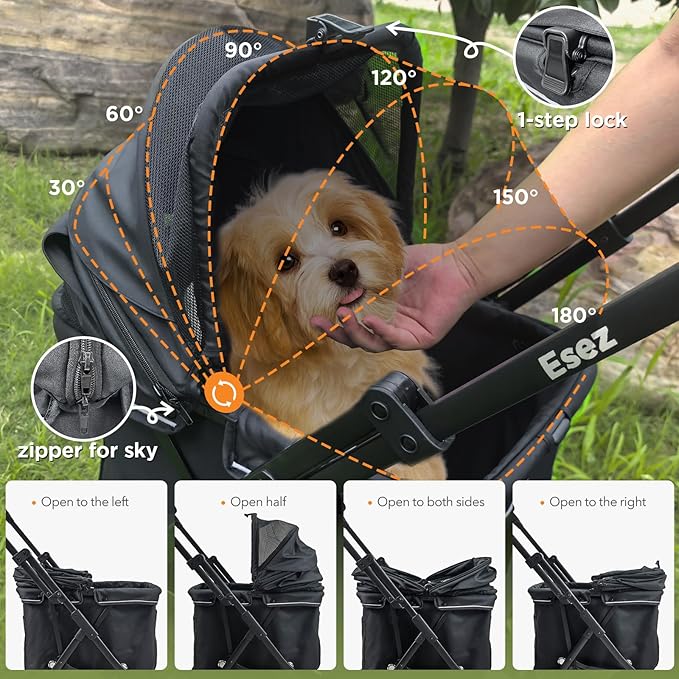 Pet Stroller for Small Dogs – No-Zip Deep Seat, Lightweight Compact Dog Stroller for Small Dogs & Cats with Reflective Trim Storage Basket Soft Waterproof Pad,Foldable Universal Coche para Perro