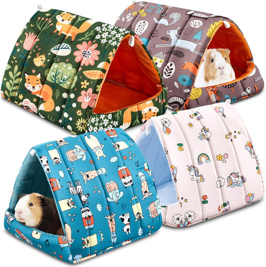 4 Pcs Guinea Pig Hideout, Guinea Pig Bed Tunnel, Rabbit Washable Small House Cage Accessories for Bunny Hedgehog Mouse Chinchillas Hamsters Ferrets Bearded Dragons Rats(Forest,9.8 in)