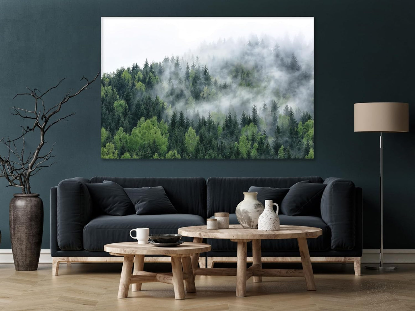 Nature Wall Art Prints - Ocean Forest Mountain Lake Canvas Landscapes - Small to Extra Large Living Room Bedroom Kitchen Bathroom Décor (Pine Trees in Fog, 35L" x 53W")