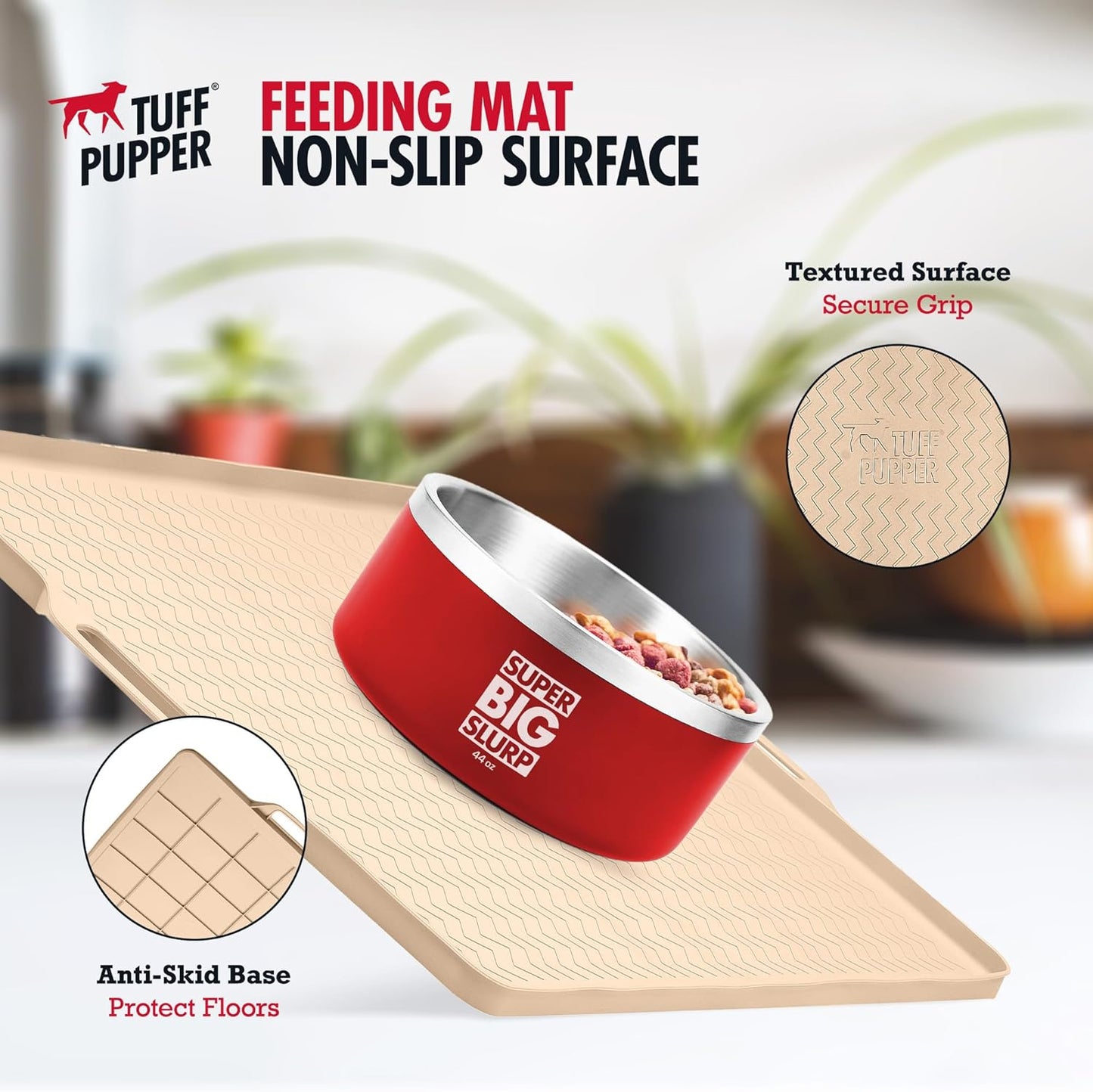 Tuff Pupper 36x24 XXL Dog Feeding Mat for Food and Water | Dog Food Mats for Floors | Waterproof Dog Water Bowl Mat | Dog Placemats Pet Food Mat | Silicone Feeding Mat for Cats and Cat Bowls