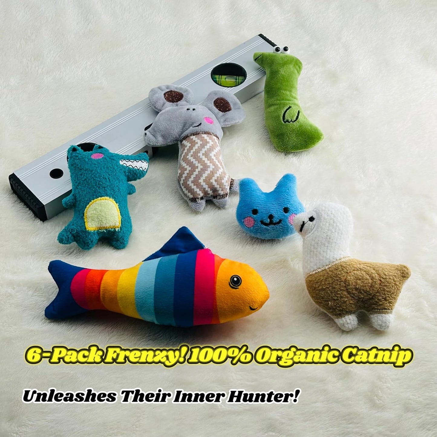 Catnip Toys for Indoor Cats - 6 Pack Organic Plush Kicker Toys, Bite-Resistant Cute Funny Toys for Play & Enrichment from Kittens to Senior Cats