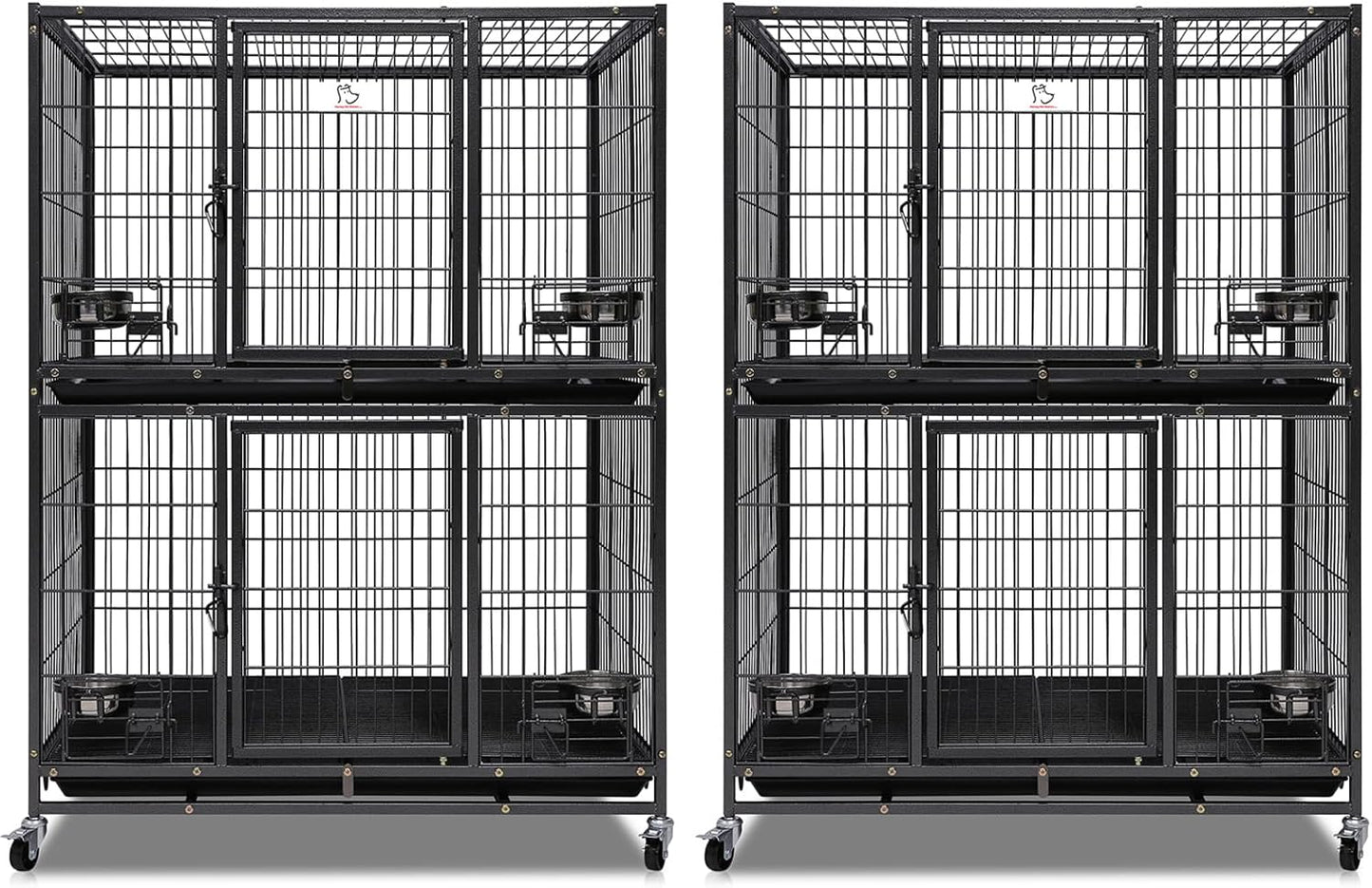 Homey Pet Two Tiers 37 Inch Dog Crate Cage Kennel with Feeding Door and Bowls, Lockable Wheels and Removable Tray, Escape Proof Metal Wire Heavy Duty Dog Crates for Medium/Small Sized Dogs (2 Pack)