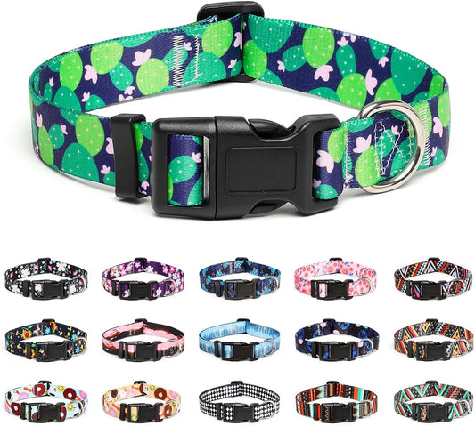 Mercano Adjustable Dog Collar - Special Design Patterns, Soft Nylon Comfortable Sturdy Pet Collar for Small Medium Large Dogs (S, Cactus)