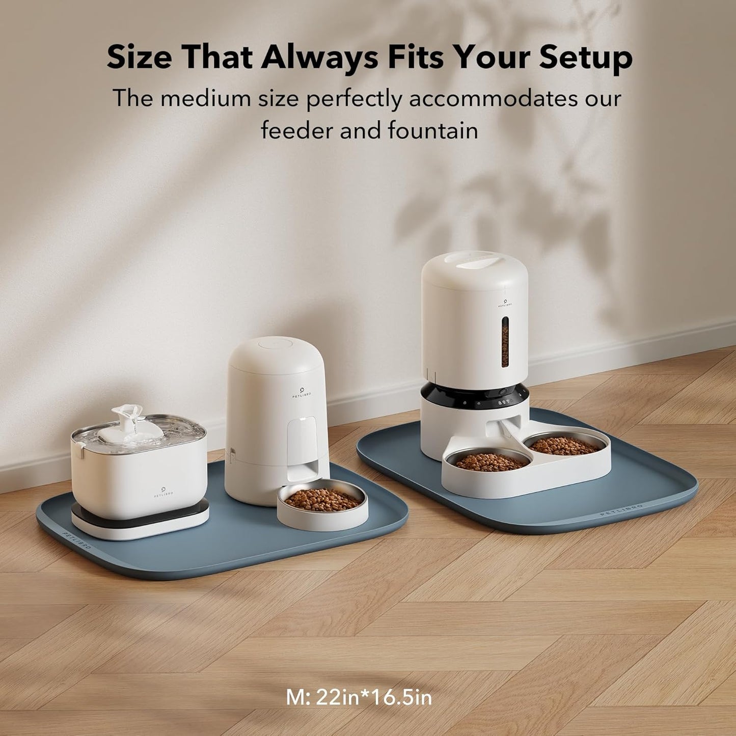 PETLIBRO Dog Food Mat, Safety Silicone Cat Food Mat for Feeder & Fountain, Waterproof Dog Bowl Mats, Raised Edge Spill Protection Floor, Cove Feeding Mat for Pet (Lake, 22'' x 16.5'')