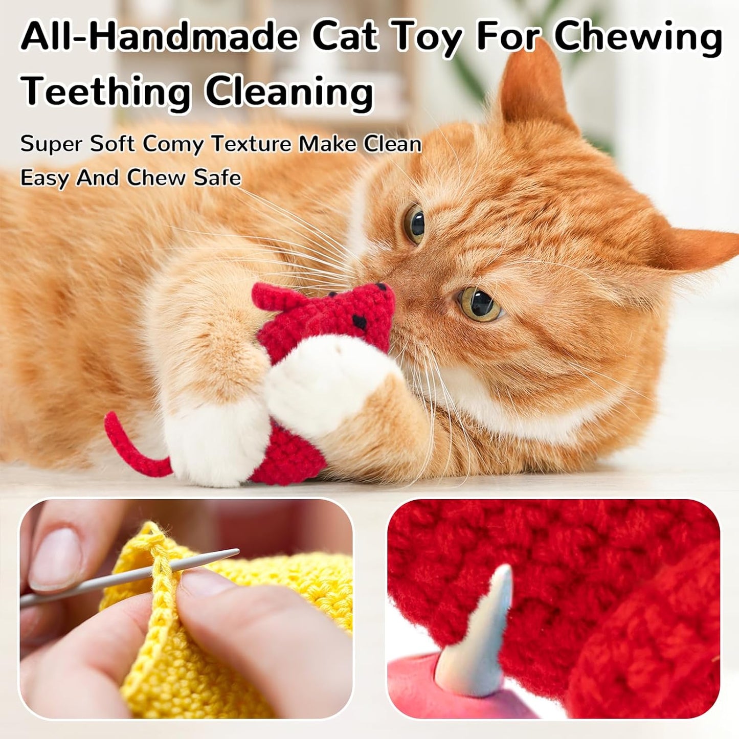 Retro Shaw Catnip Toys Crochet Mice Cat Toys,3 Pcs Yarn Cat Nip Mouse Animals Toy,Safe Teeth Cleaning Toy for Indoor Kittens