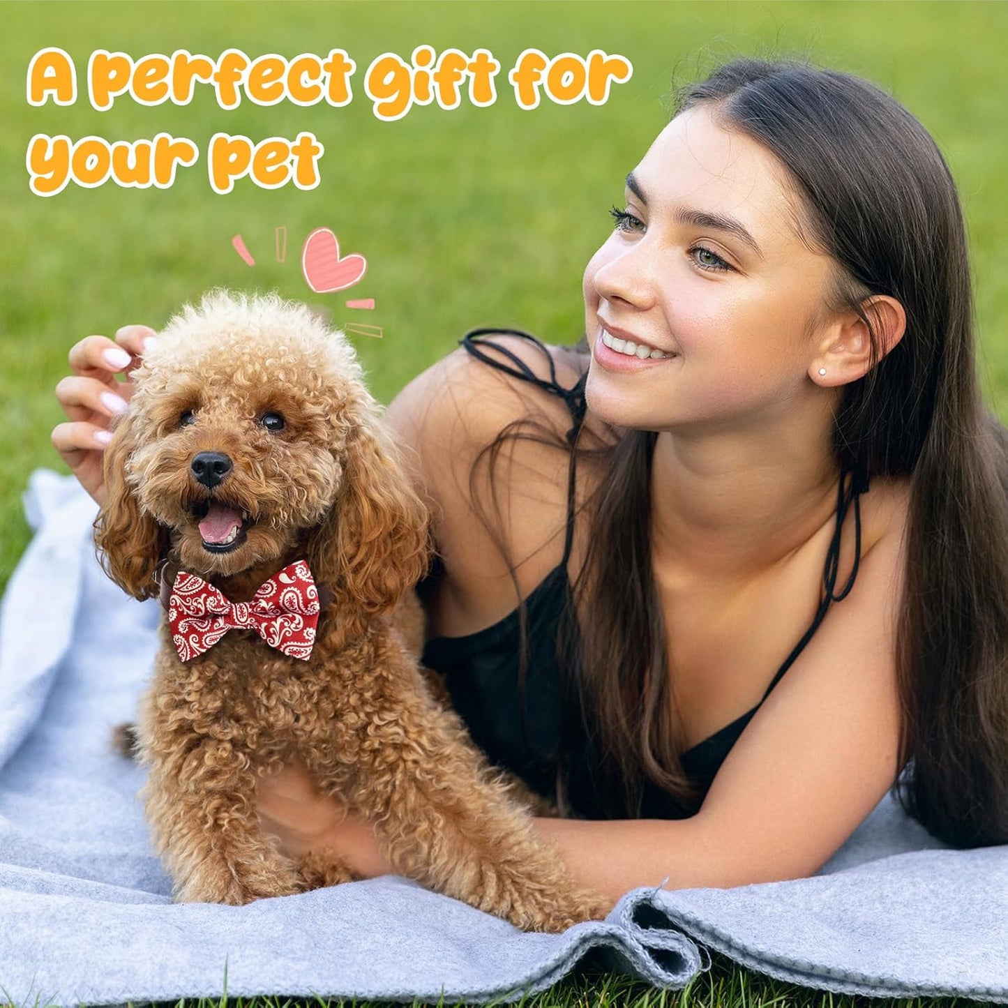 Reginary 50 Pieces Dog Bow Ties Pet Collar Bow Puppy Collar Attachment with Rubber Bands for Small Medium Cat Pet Grooming Charms Accessories Wedding Birthday Occasion (Paisley Style)