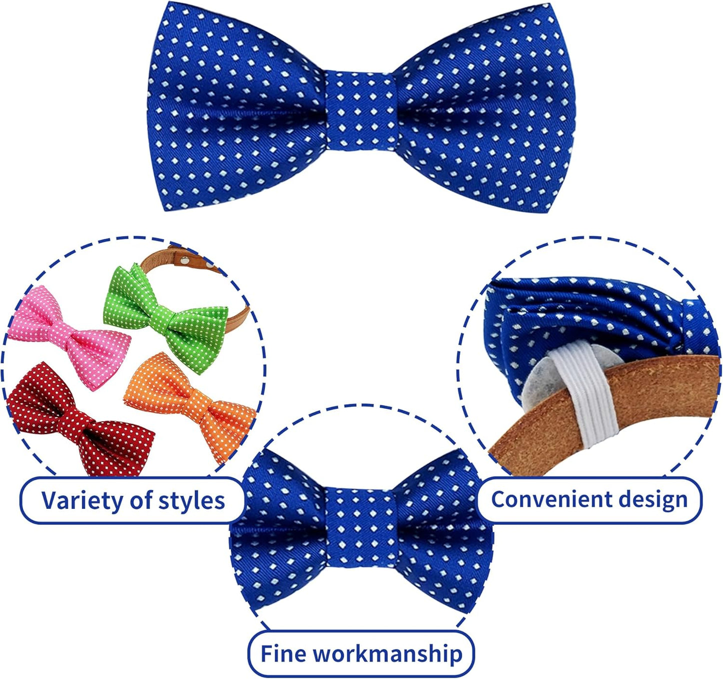 PET SHOW 8 Colors Dot Small Dogs Collar Embellishment Attachment Bow Ties Puppies Cats Collar Charms Accessories Slides Bowties for Birthday Wedding Parties Assorted Pack of 8