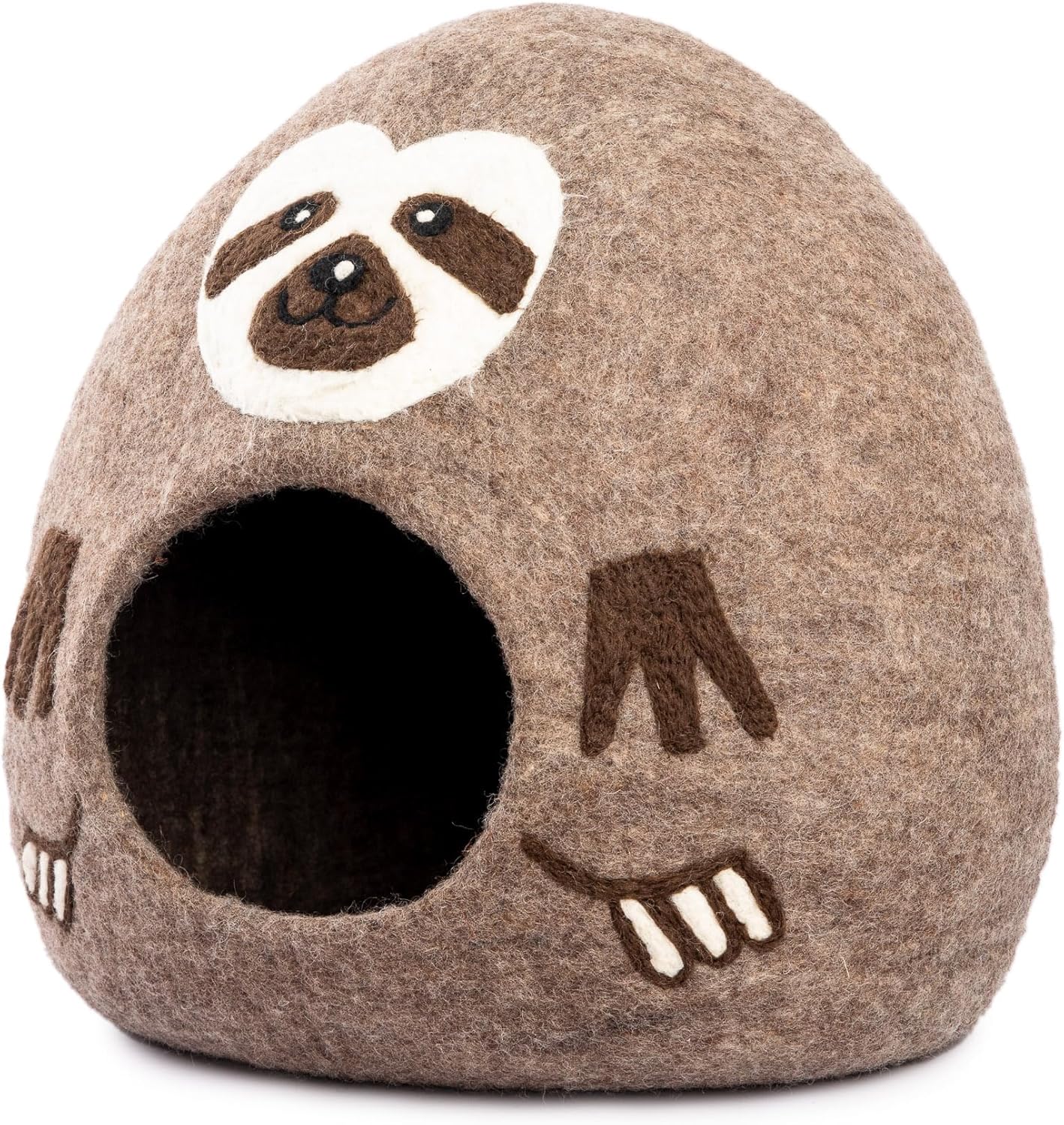 Luxurious Eco-Friendly Merino Wool Cat Cave Bed Sloth - Foldable Hideaway Pod for Indoor Cats - Premium Felt Kitten Beds - Covered Cat House for Ultimate Cozy Comfort by Woolygon
