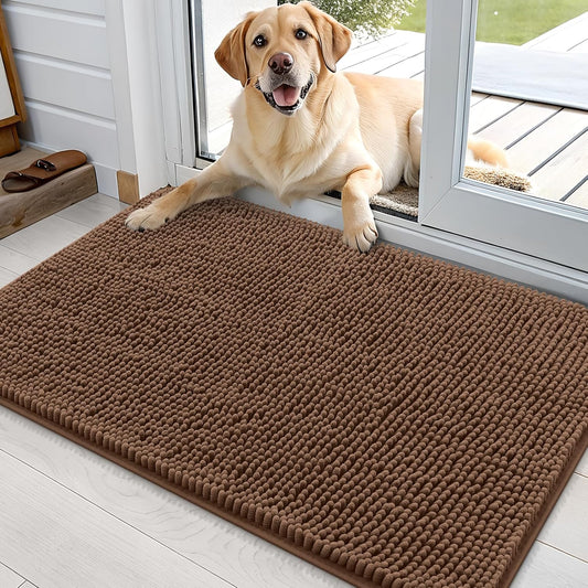 OLANLY Dog Door Mat for Muddy Paws 36x24, Absorbs Moisture and Dirt, Absorbent Non-Slip Washable Doormat, Quick Dry Chenille Mud Mat for Dogs, Entry Indoor Entryway Carpet for Inside Floor, Mocha