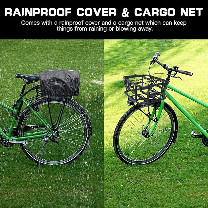 RAYMACE Rear Rack Bike Basket with Cargo Net and Liner Large Bicycle Basket Perfect Mount for Electric Bike