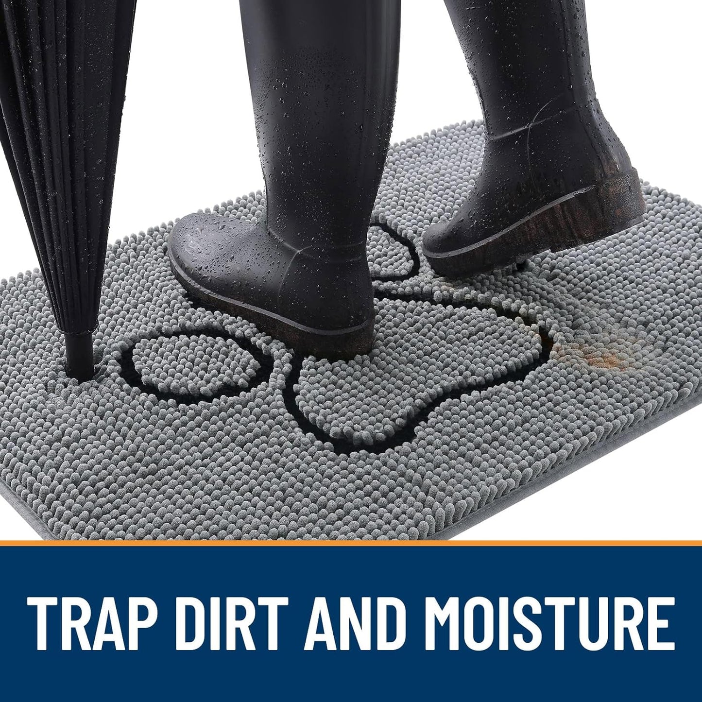 OLANLY Door Mat for Muddy Dog Paws 59x24, Ultra Absorbent Chenille Mud Doormat with Paw Print Design, Non-Slip Washable Doormat for Indoor Entryway, Quick-Dry Pet Bed Mats for Dirty Dogs, Grey