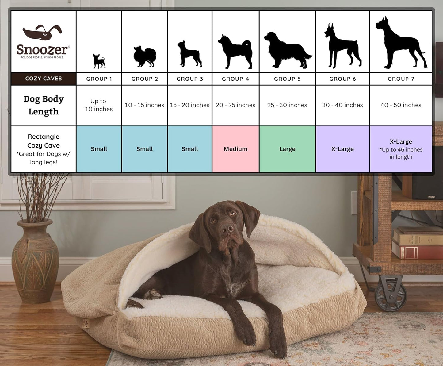 Snoozer Pet Products Luxury Rectangle Cozy Cave Dog Bed with Microsuede, Showdog Collection, Medium, Merlin Linen