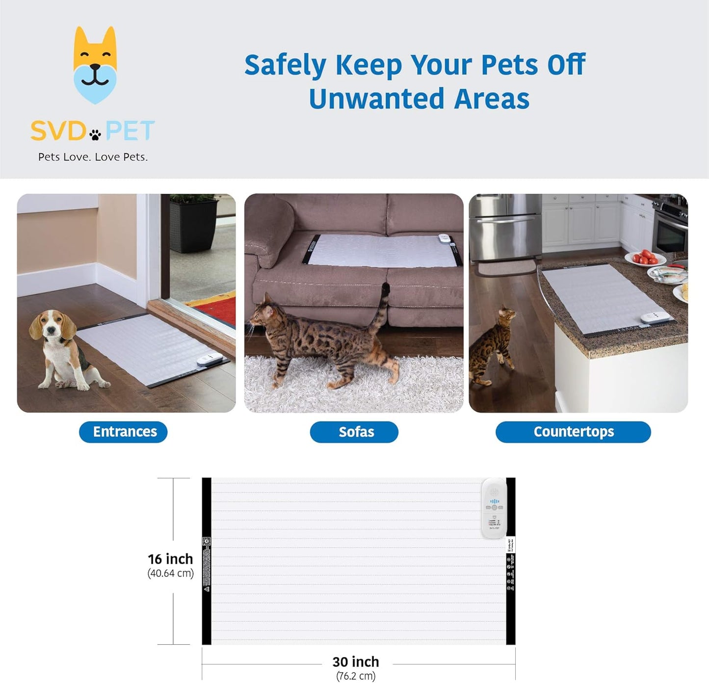 SVD.PET Pet Training Mat with Tester, 30" X 16", Pet Shock Pad, Dogs & Cats Electronic Repellent scat mat for Indoor, 3 Training Modes, 5 Adjustable Levels, Animal Safe Auto Power Off