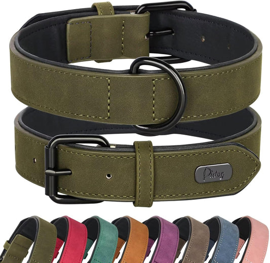Didog Soft Padded PU Leather Dog Collar, Breathable and Adjustable Dog Collars for Medium Dogs, Comfortable for Daily Walk, Dark Green, L Fit Neck 13-17"(22-44 lbs)