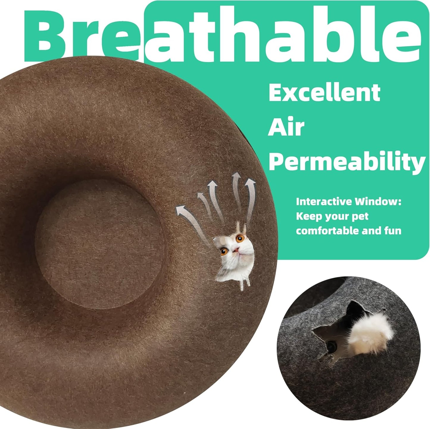 Donut Cat Tunnel Bed Peekaboo Cat Cave for Large Cats Up to 30 Lbs, Kitty Interactive Playing Tent House for Multiple Cats,Detachable,Scratch Resistant (Brown, Large - 24 Inch Diameter)