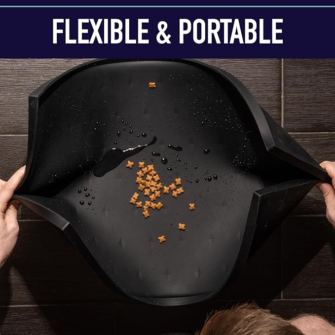 Leash Boss Dog Food Mat for Food and Water Bowls, Waterproof Silicone Pet Feeding Mat for Floors, Extra Tall Raised Edges, Cat and Dog Placemat for Floors, Dishwasher Safe (XXL: 30" x 22" - Black)